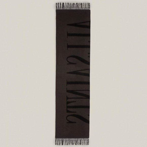 AllSaints Alon Reverse SCARF Wrap 100% Wool Unisex Army Green Black NEW $179 - Picture 5 of 9